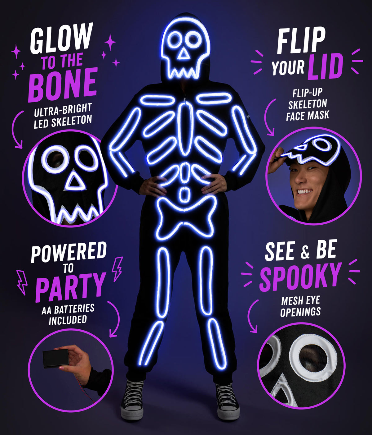 Men's Neon LED Light Up Skeleton Costume