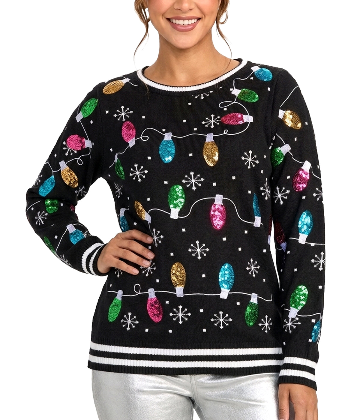 Women's Midnight String of Lights Ugly Christmas Sweater