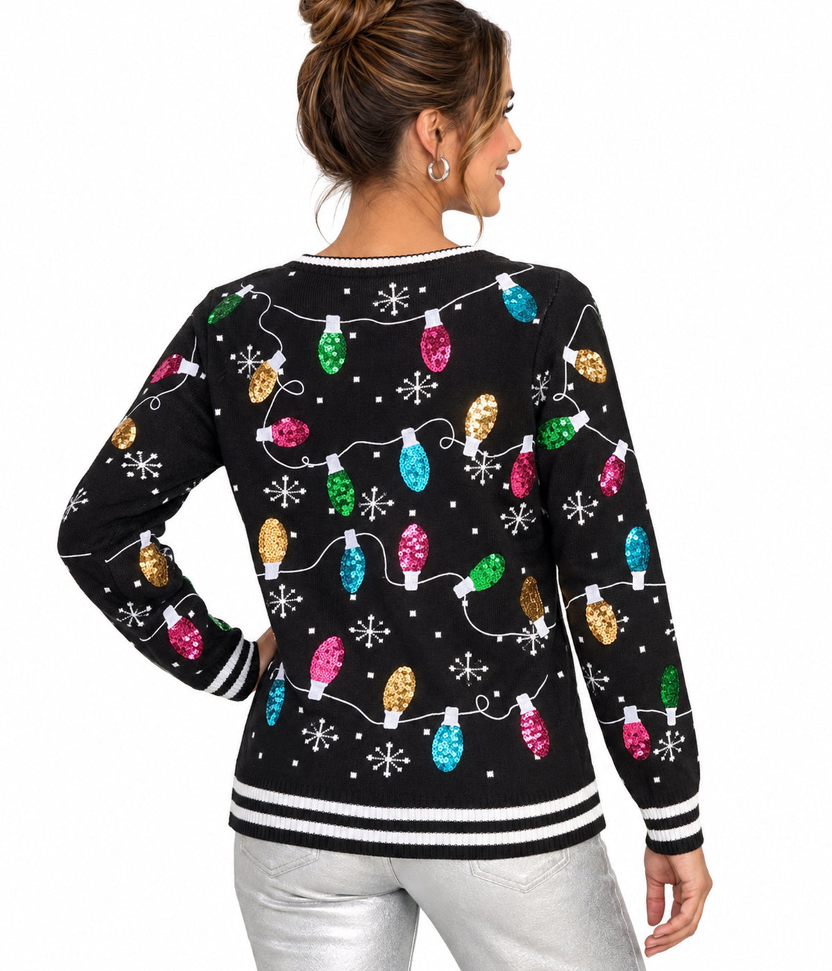 Women's Midnight String of Lights Ugly Christmas Sweater Image 2