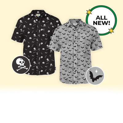 shop halloween button down shirts - men's skeleton and men's bat button down shirts