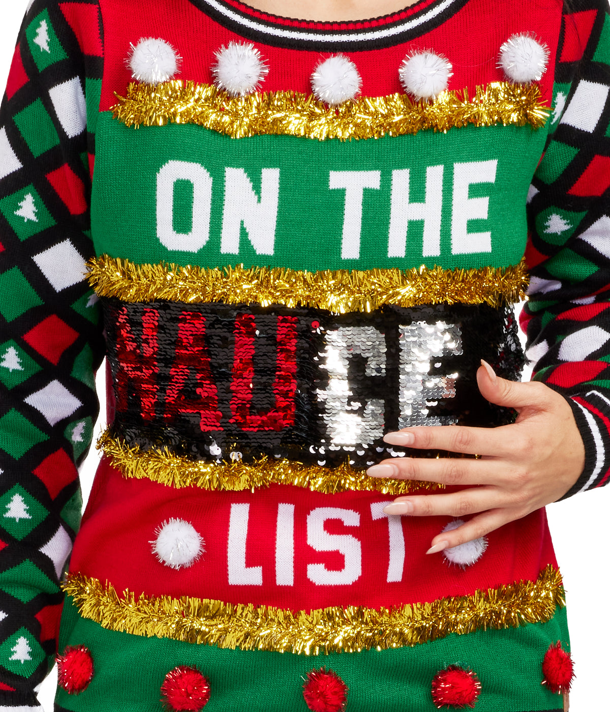 Women's Naughty or Nice Reversible Sequin Ugly Christmas Sweater Image 2
