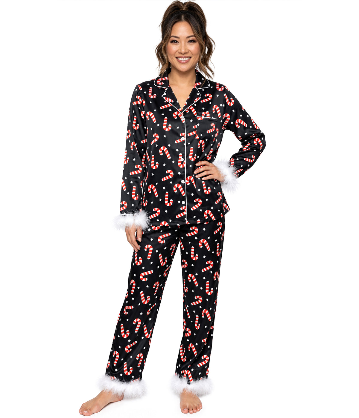 Women's Peppermint Nights Satin Feather Pajama Set