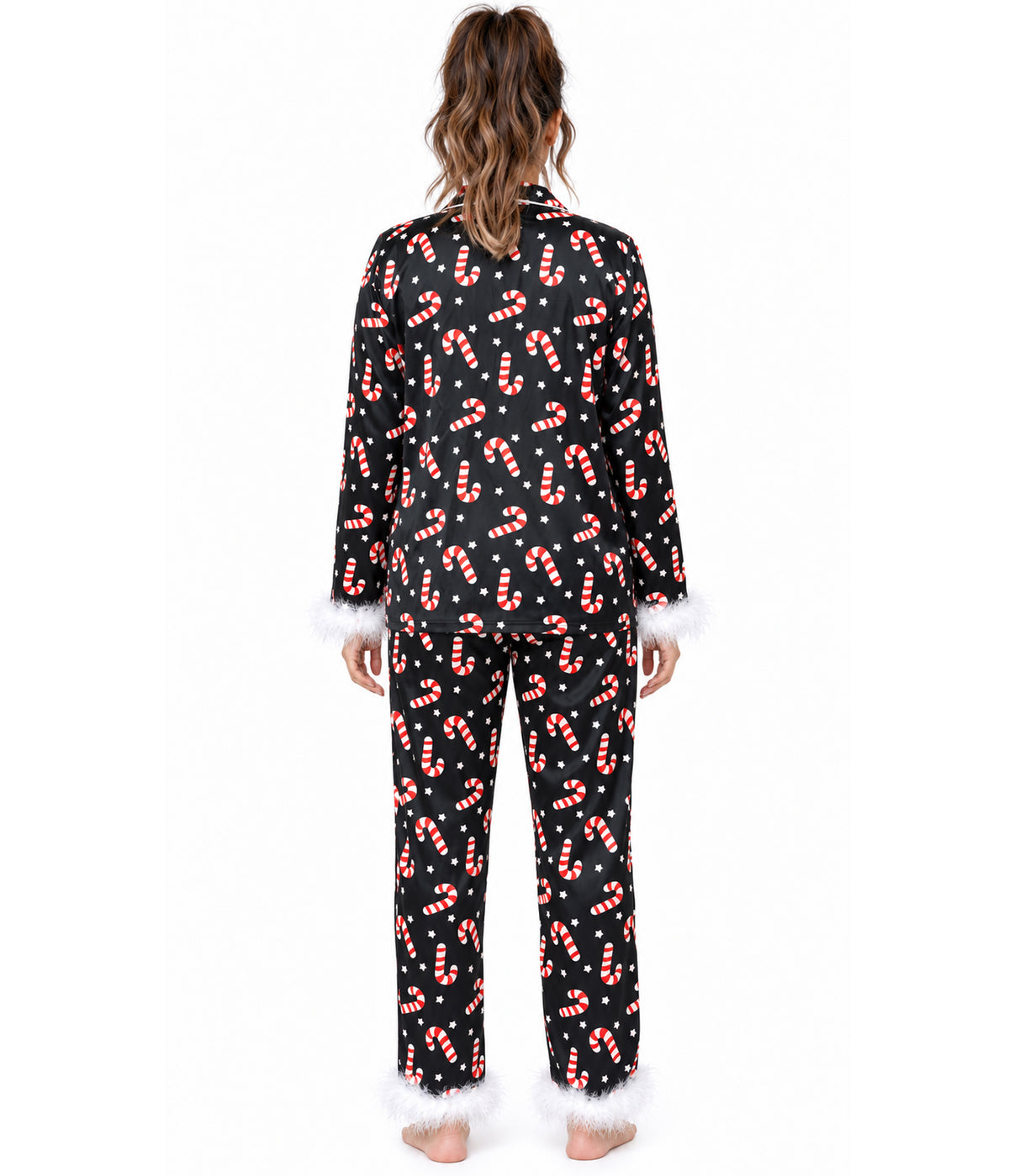 Women's Peppermint Nights Satin Feather Pajama Set