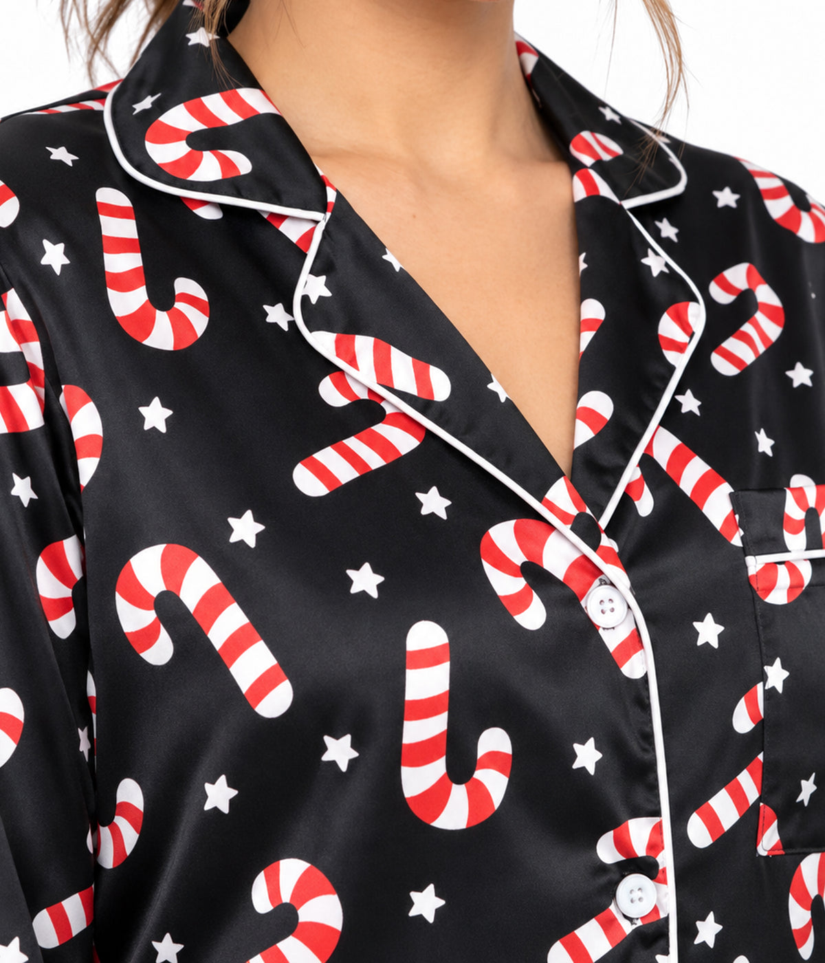 Women's Peppermint Nights Satin Feather Pajama Set