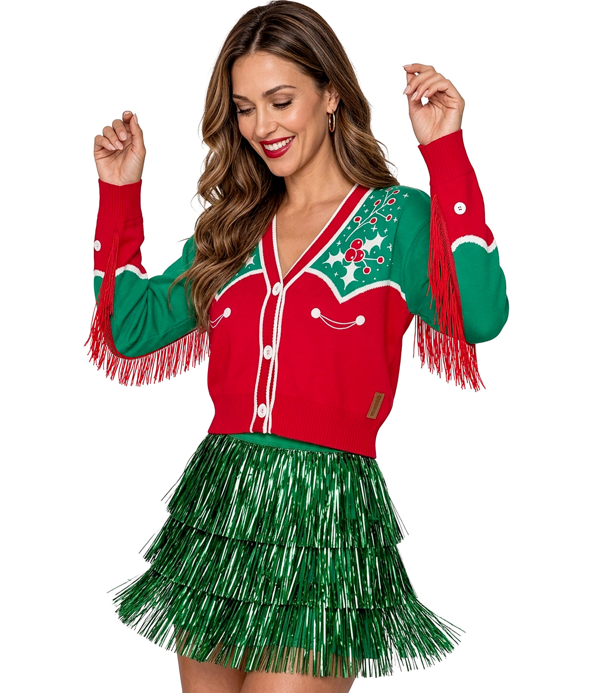 Women's Christmas Cowgirl Cropped Cardigan Sweater