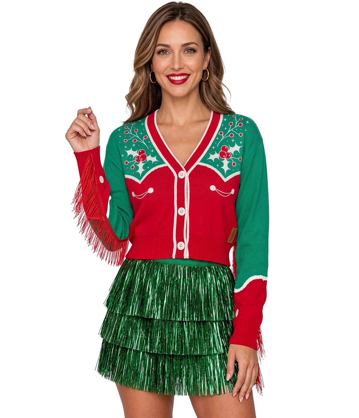 Women's Christmas Cowgirl Cropped Cardigan Sweater