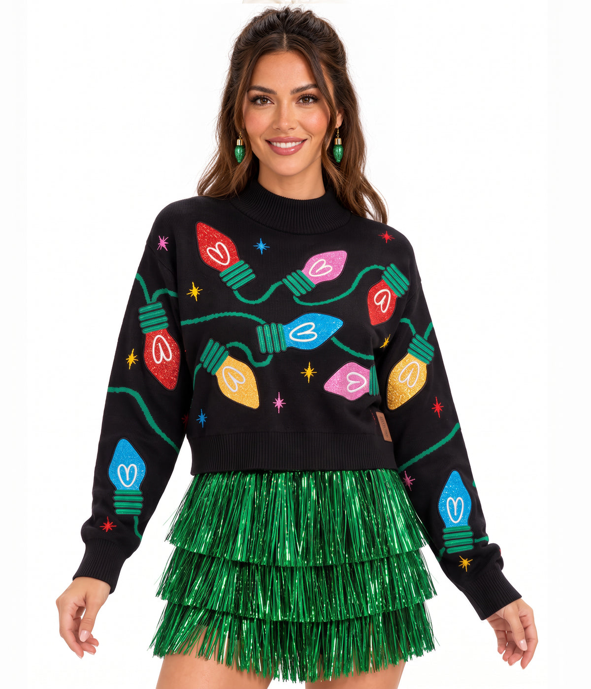 Women's Sequin Lights Cropped Turtleneck Sweater