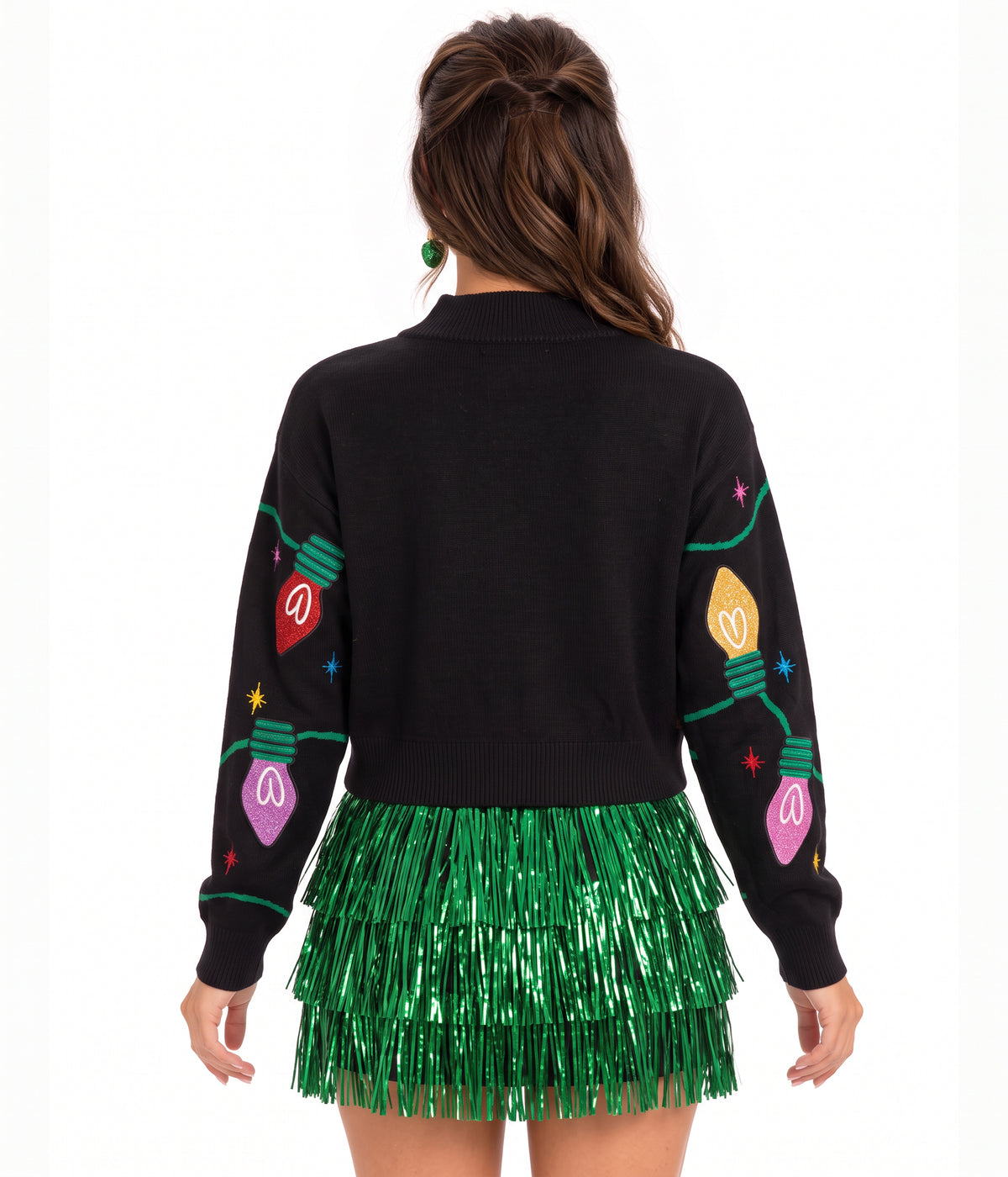 Women's Sequin Lights Cropped Turtleneck Sweater