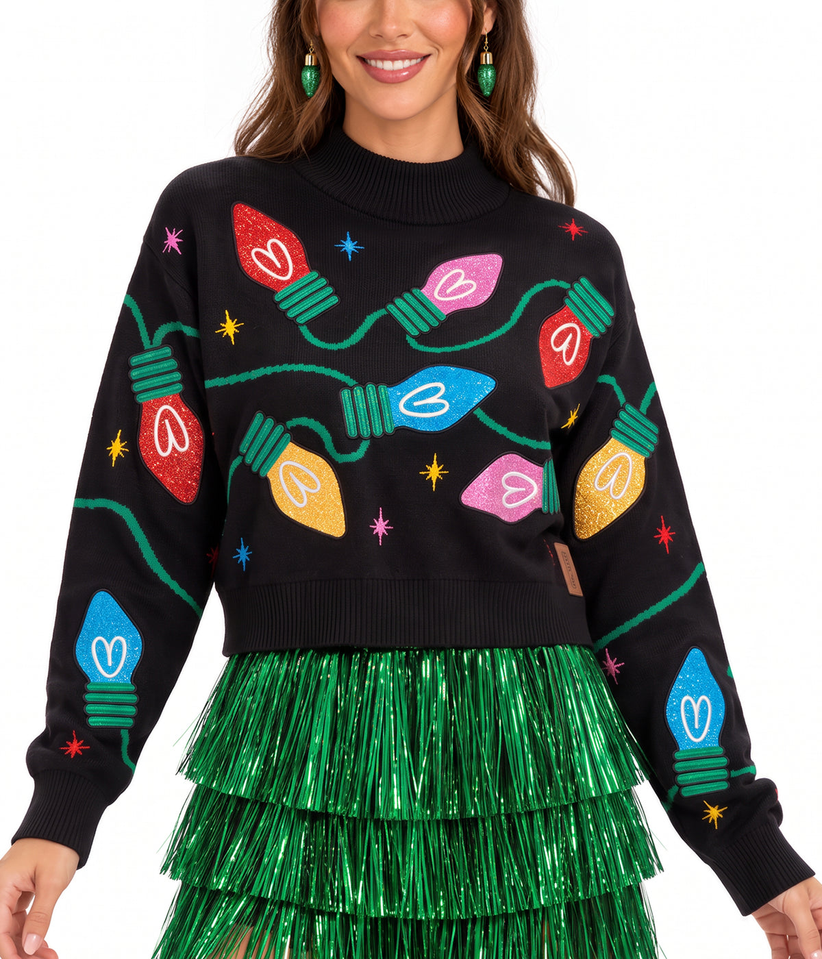 Women's Sequin Lights Cropped Turtleneck Sweater