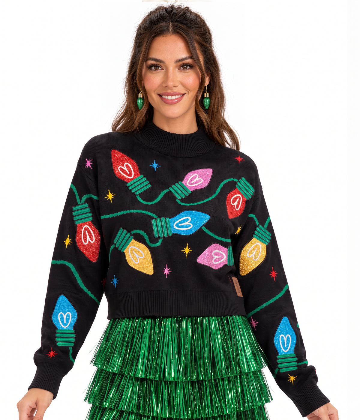 Women's Sequin Lights Cropped Turtleneck Sweater