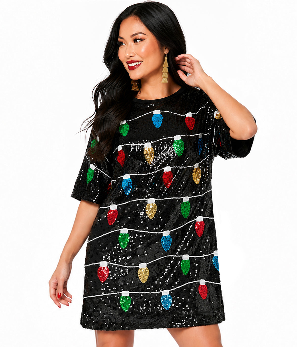 Women's Sequin Lights T-Shirt Dress