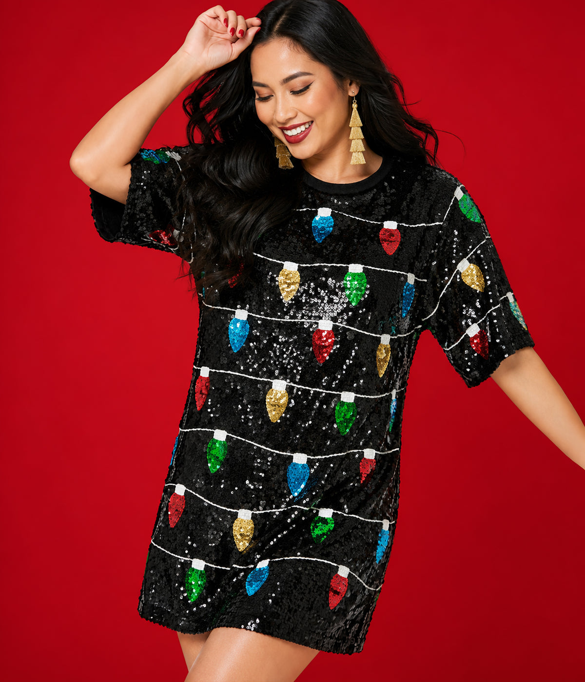Women's Sequin Lights T-Shirt Dress