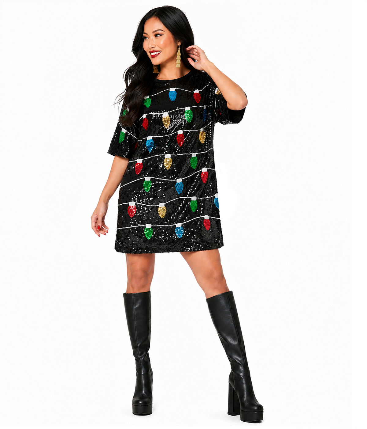 Women's Sequin Lights T-Shirt Dress