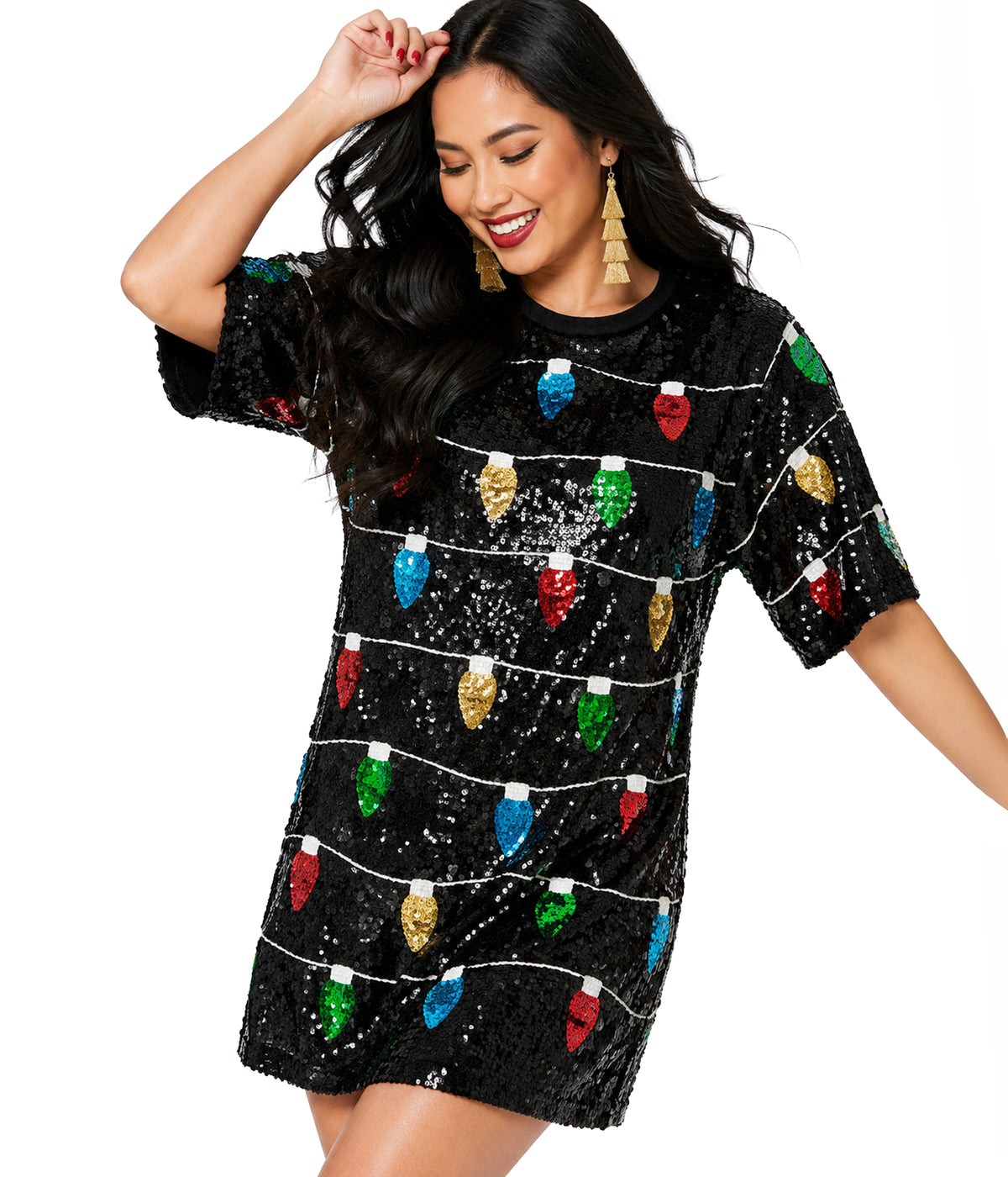 Women's Sequin Lights T-Shirt Dress