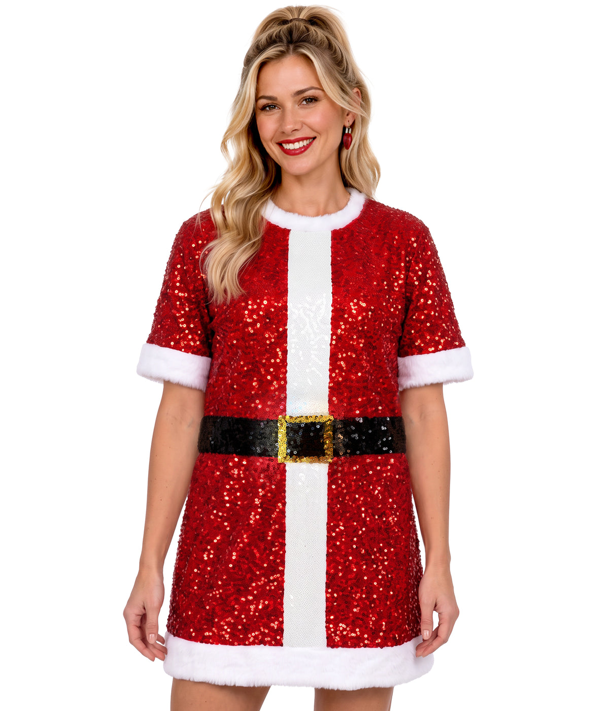 Women's Sequin Santa T-Shirt Dress