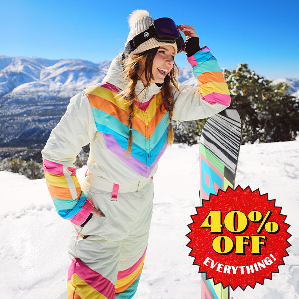 shop snow suits - women's retro rainbow snow suit
