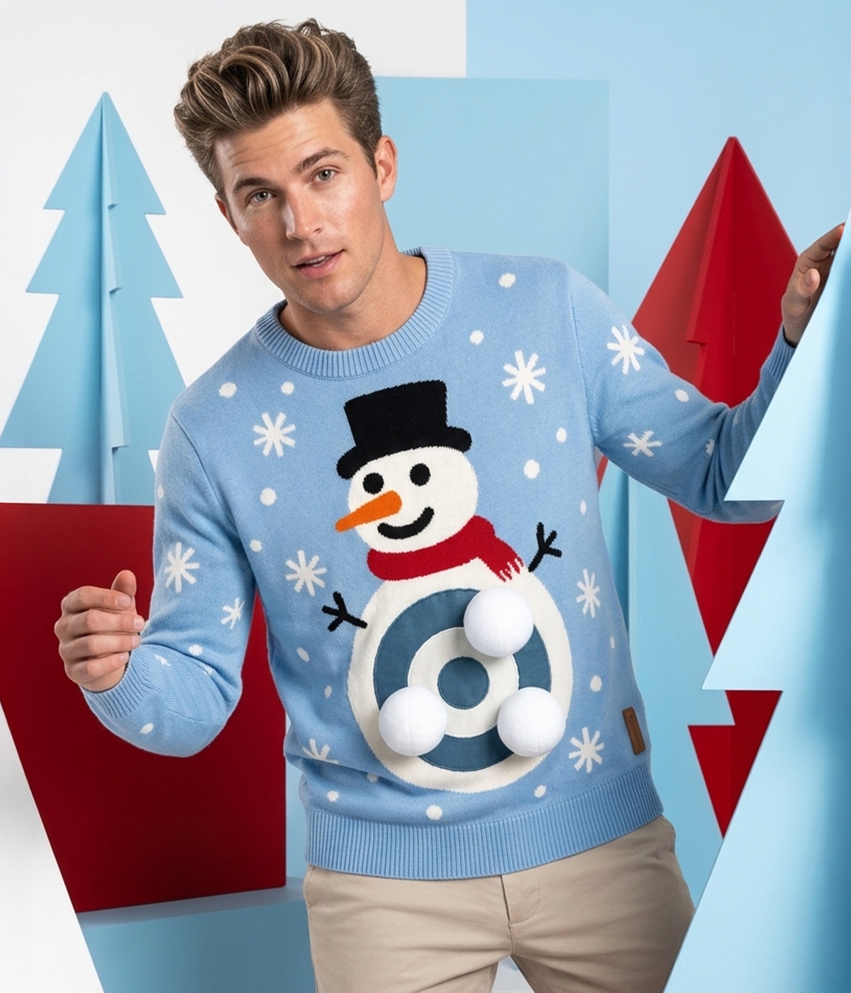 Men's Snowball Fight Game Ugly Christmas Sweater
