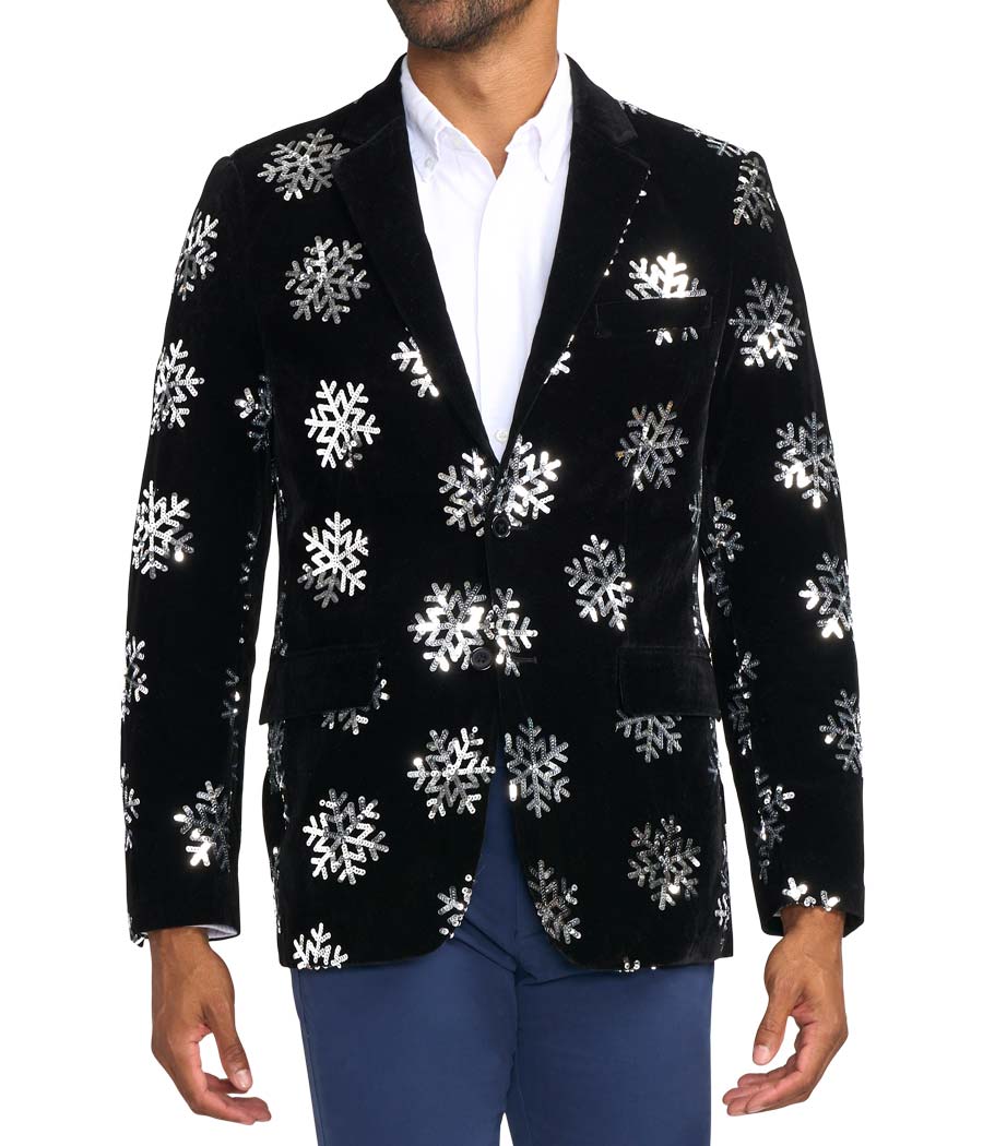 Men's Sequined Snowflake Velvet Blazer