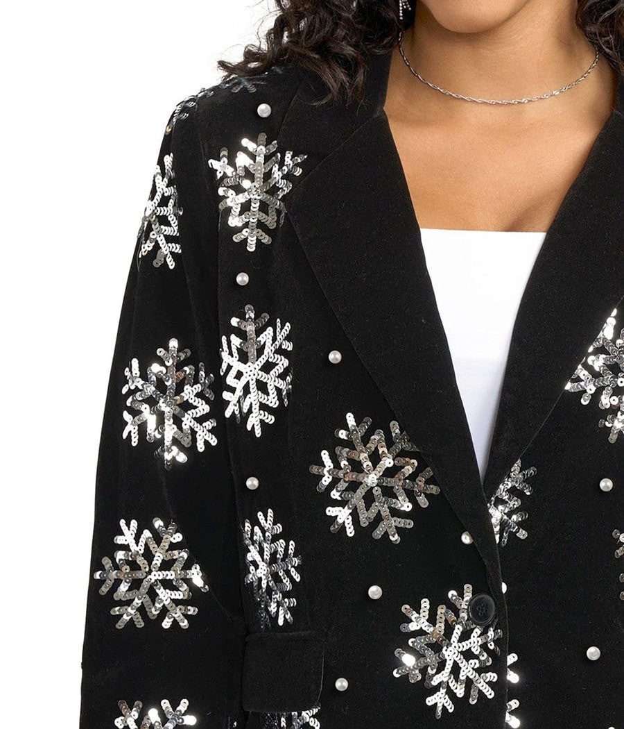 Women's Sequined Snowflake Velvet Blazer Image 3