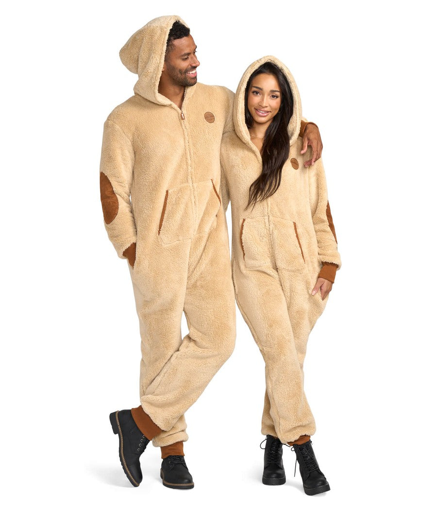 Matching Tan Sherpa Couples Jumpsuits