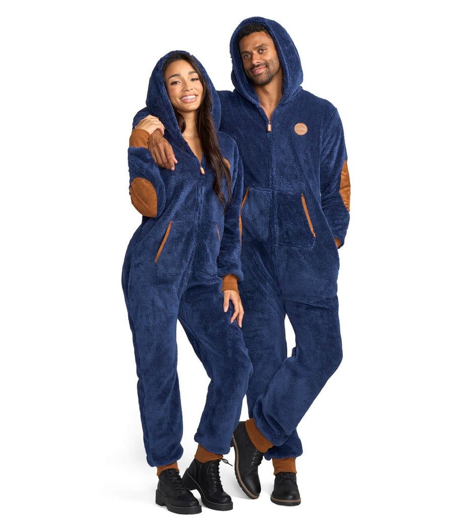 Matching Navy Sherpa Couples Jumpsuits
