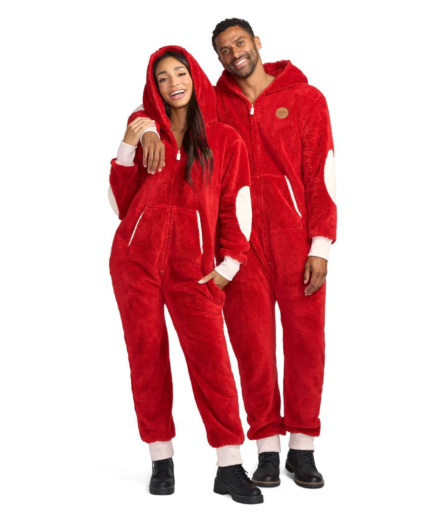 Matching Red Sherpa Couples Jumpsuits Primary Image