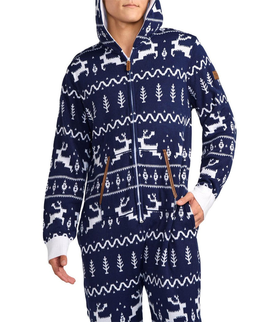 Men's Navy Fair Isle Knit Jumpsuit