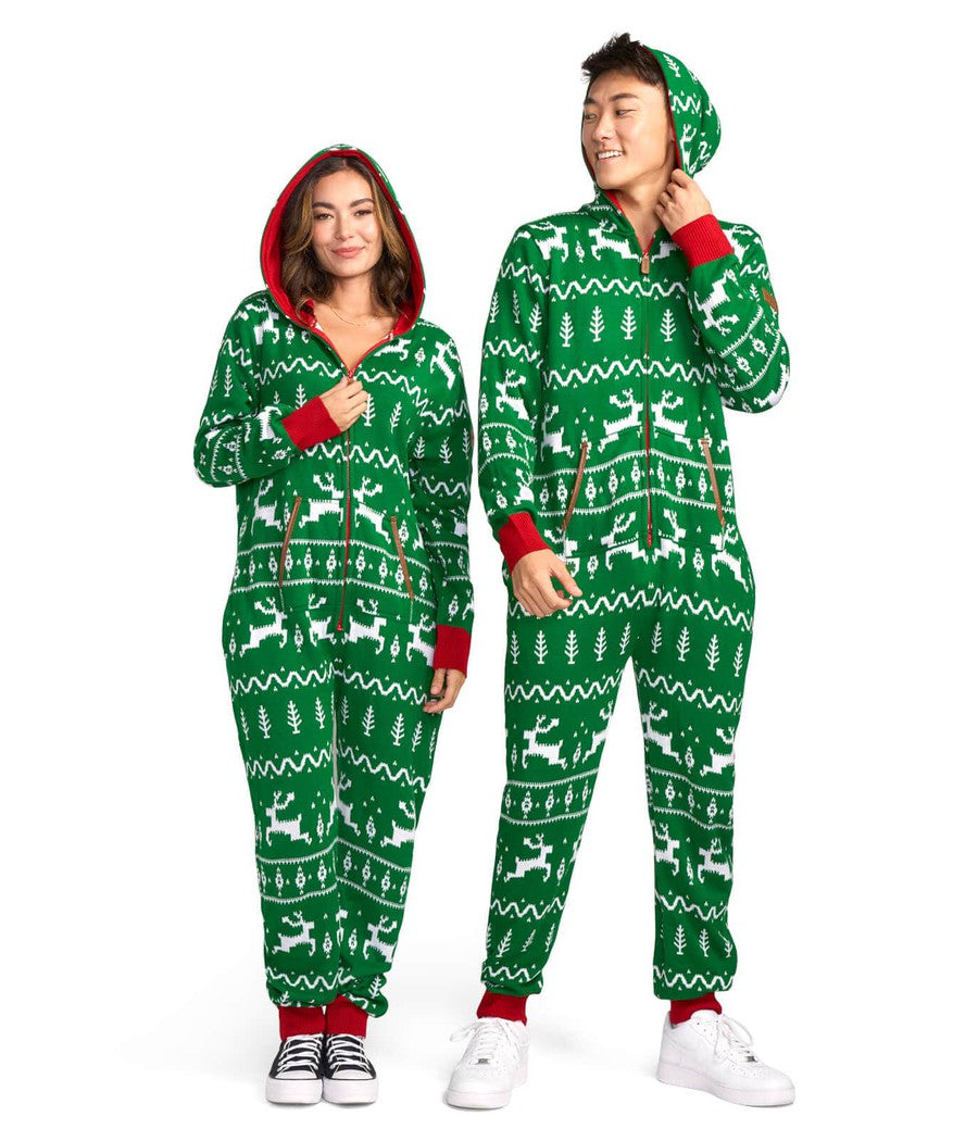 Matching Green Fair Isle Knit Couples Jumpsuits