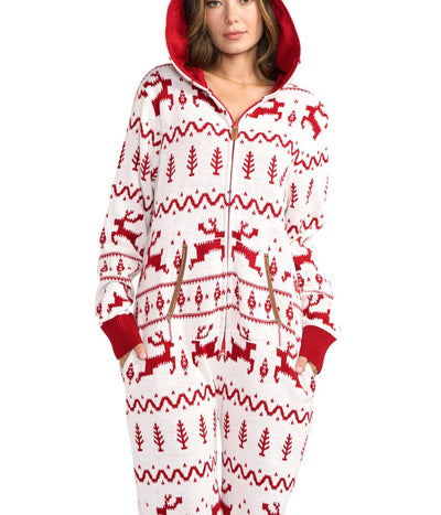 Women's Red and White Fair Isle Knit Jumpsuit Image 3