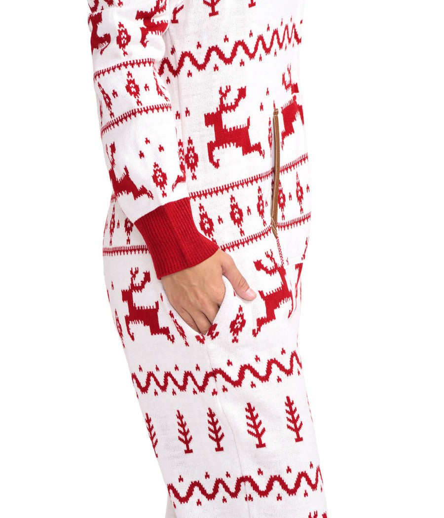 Women's Red and White Fair Isle Knit Jumpsuit Image 4