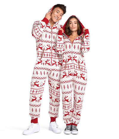 Women's Red and White Fair Isle Knit Jumpsuit Image 5
