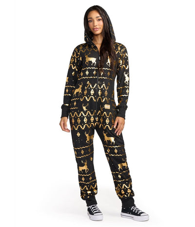 Women's Gold Foil Fair Isle Reindeer Jumpsuit Primary Image