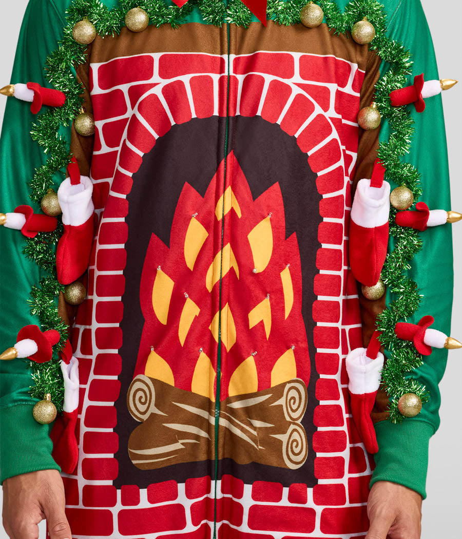 Men's Festive Fireplace Light Up Jumpsuit