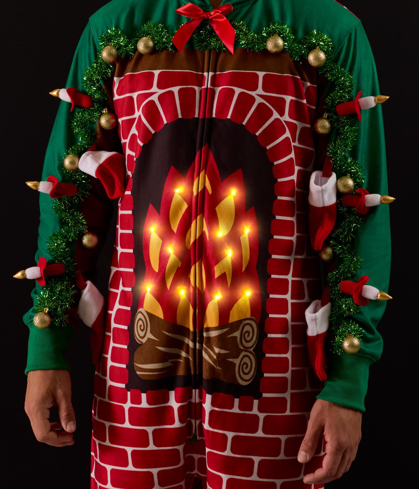 Men's Festive Fireplace Light Up Jumpsuit
