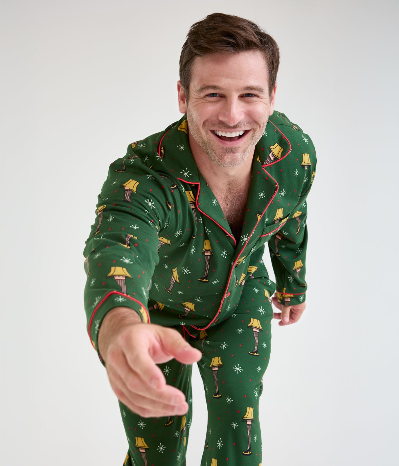 Men's Christmas Story Leg Lamp Lapel Pajama Set