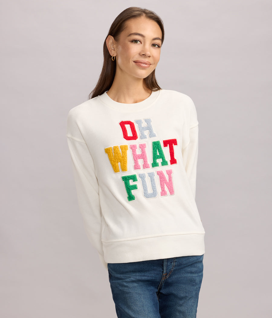 Women's Oh What Fun Patch Letter Sweatshirt Image 2