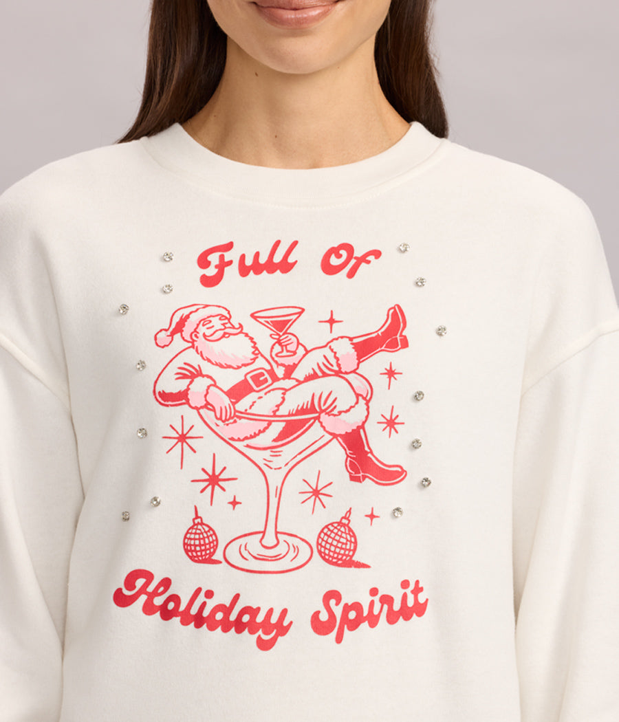 Women's Full of Holiday Spirit Rhinestone Embellished Sweatshirt