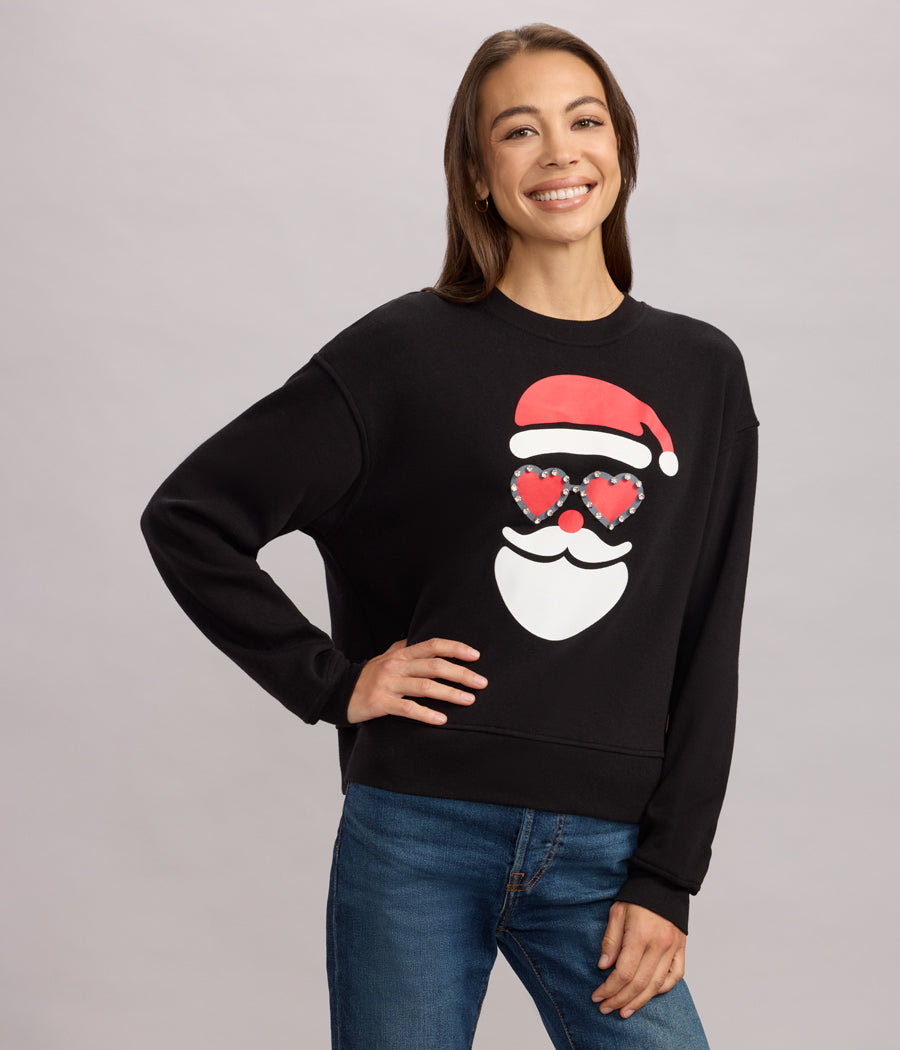 Women's Shimmering Santa Rhinestone Embellished Sweatshirt