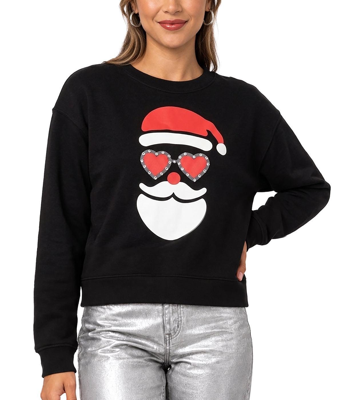 Women's Shimmering Santa Rhinestone Embellished Sweatshirt