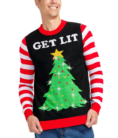 Men's Get Lit Light Up Ugly Christmas Sweater Primary Image