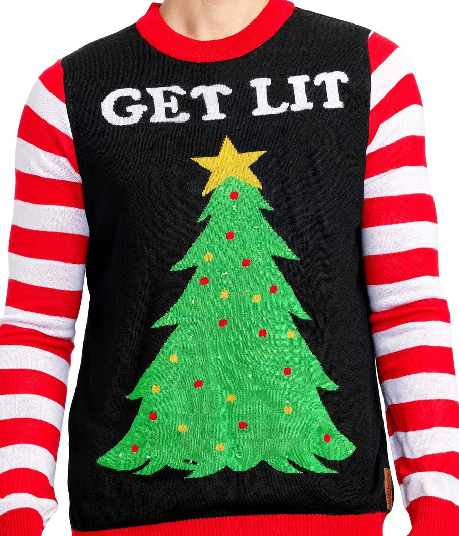 Get Lit Men's Ugly Christmas Light Up Sweater Tipsy Elves