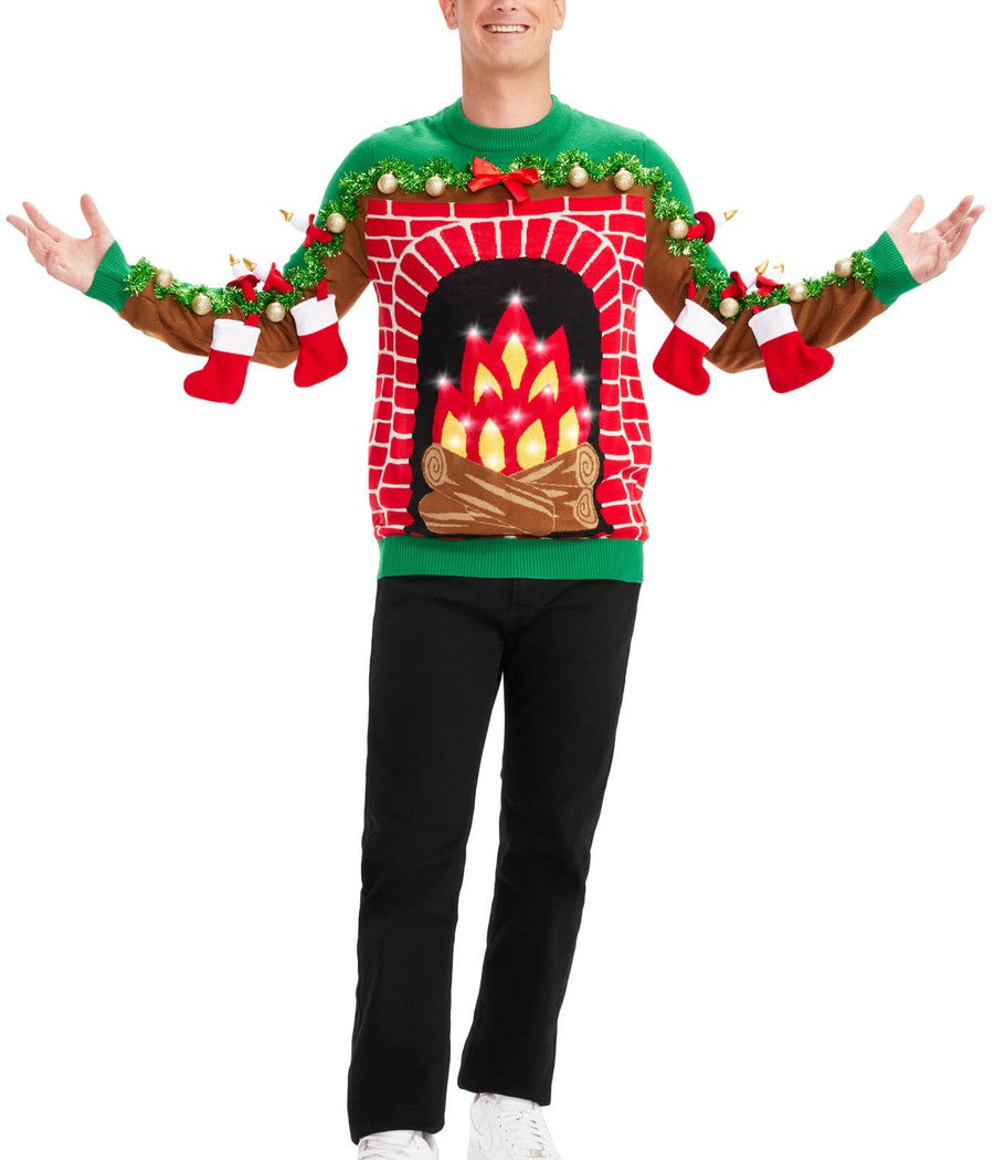Men's Festive Fireplace Light Up Ugly Christmas Sweater