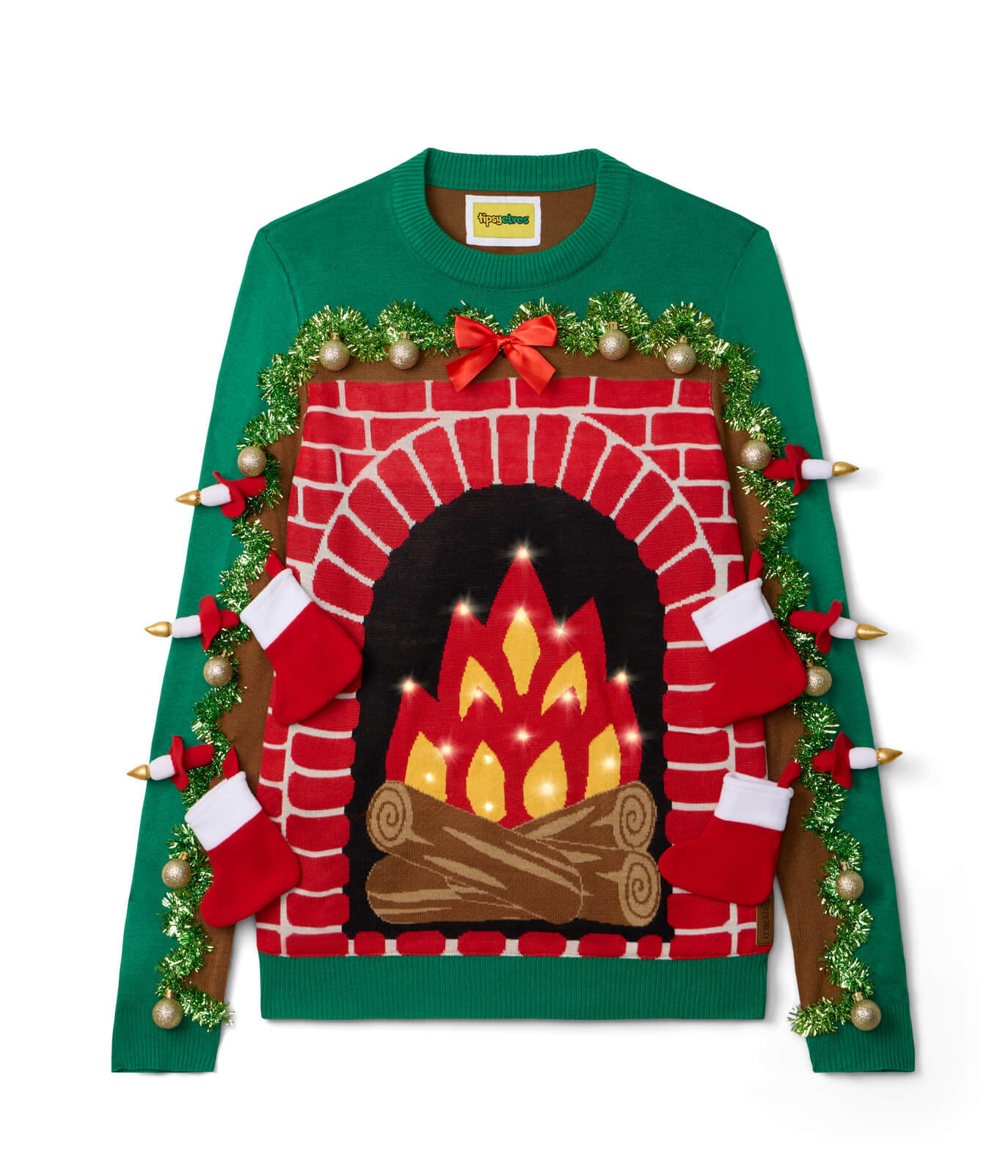 Men's Festive Fireplace Light Up Ugly Christmas Sweater