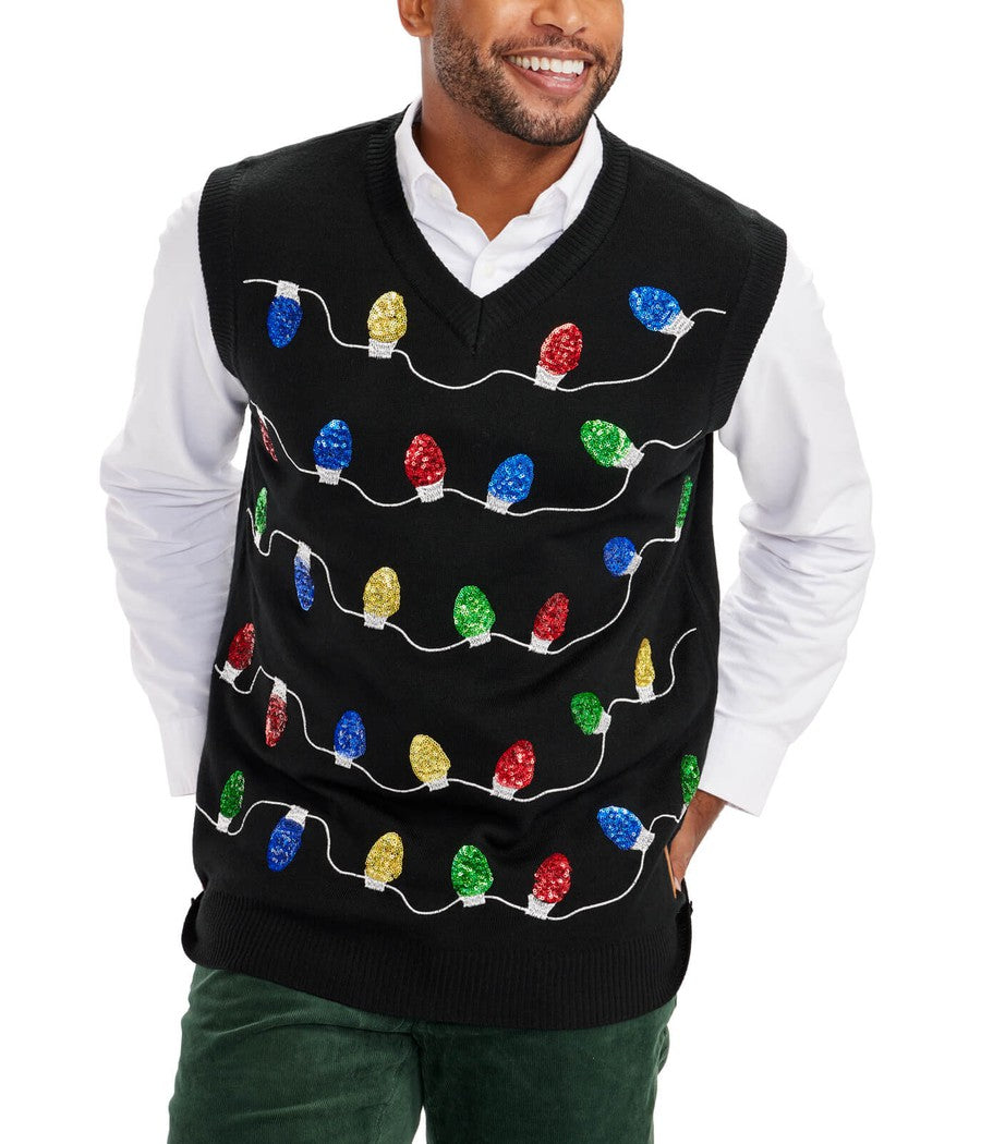 Men's Sequin Tangle Wrangler Ugly Christmas Sweater Vest | Funny & Festive X-Mas Sweaters | All Sizes | Black
