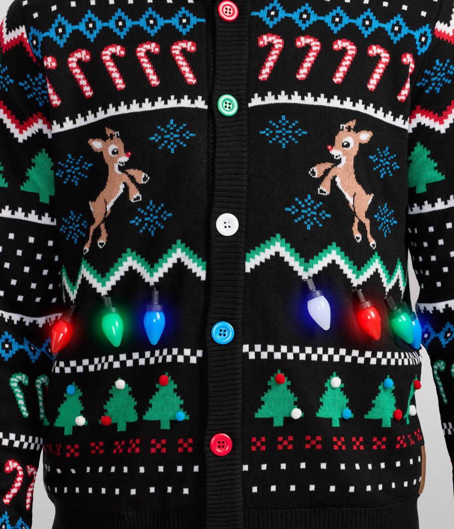 Men's Fair Isle Rudolph Light Up Christmas Cardigan Sweater