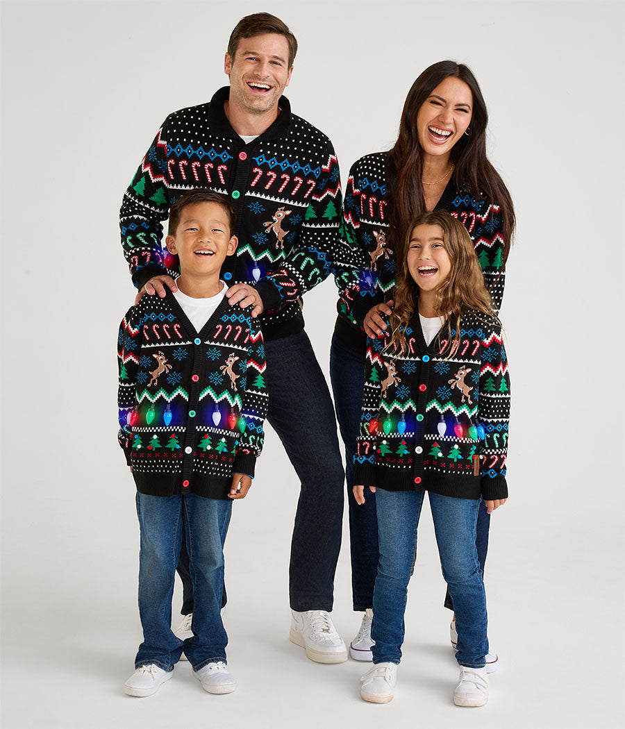 Matching Fair Isle Rudolph Light Up Family Cardigan Sweaters
