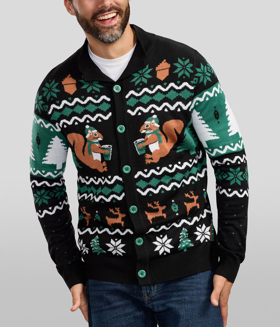 Men's Nutty Noel Ugly Christmas Cardigan Sweater Image 2