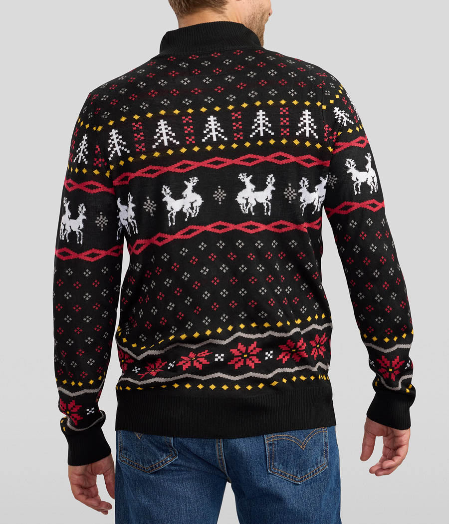 Men's Naughty Reindeer Ugly Christmas Cardigan Sweater Image 2