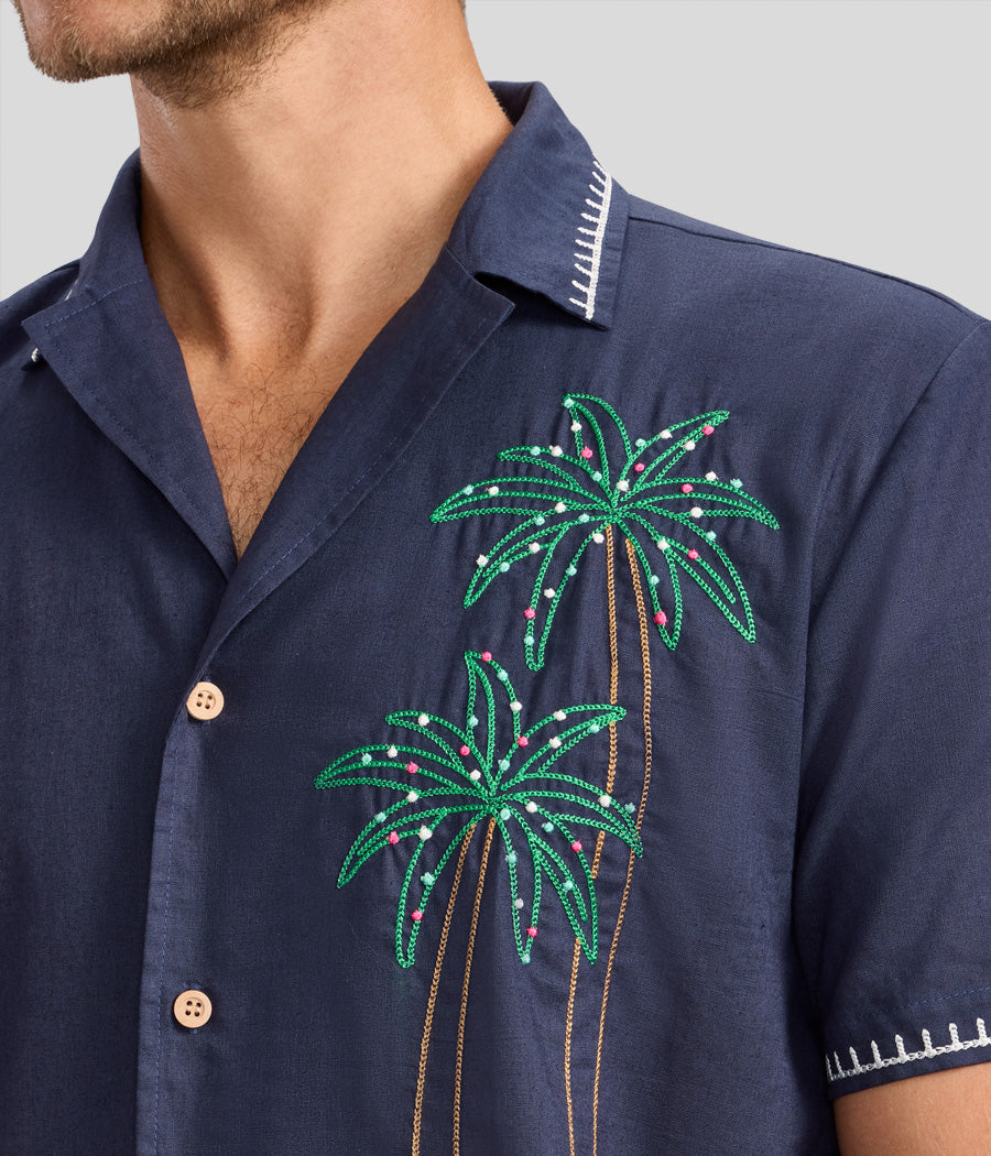 Men's Festive Flamingo Linen Cabana Shirt