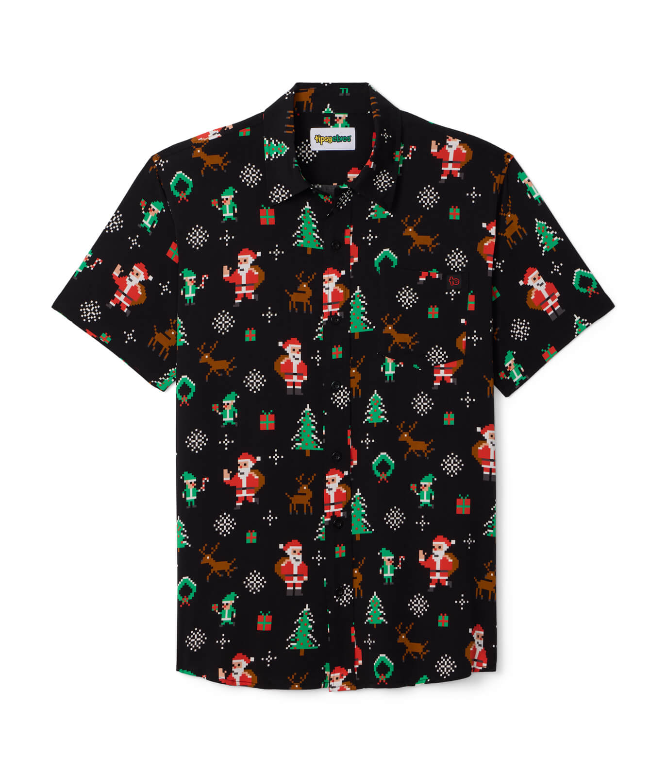 Men's 8-Bit Santa Button Down Shirt
